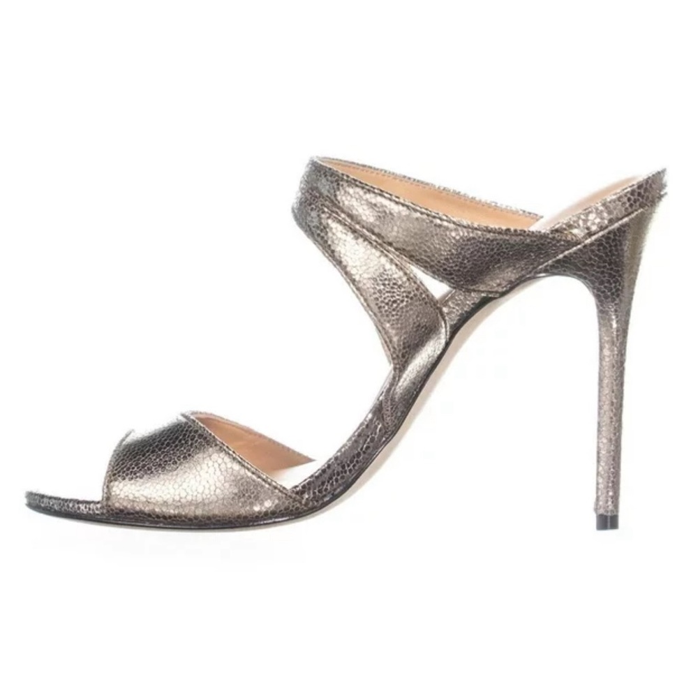 Halston Heritage Brittany Strappy Mule Sandals, Gold Cracked Size 8. Heel 4.75”